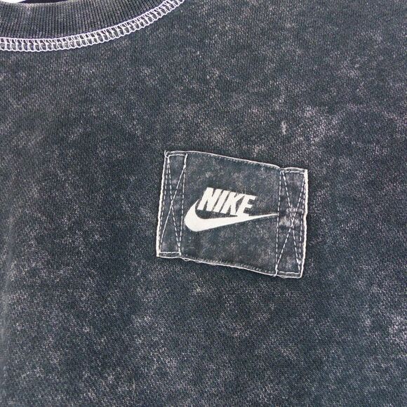 Nike Sweatshirt Women S Black Acid Wash Rebel Crew Relaxed Boxy Logo Patch Sport - Picture 5 of 13